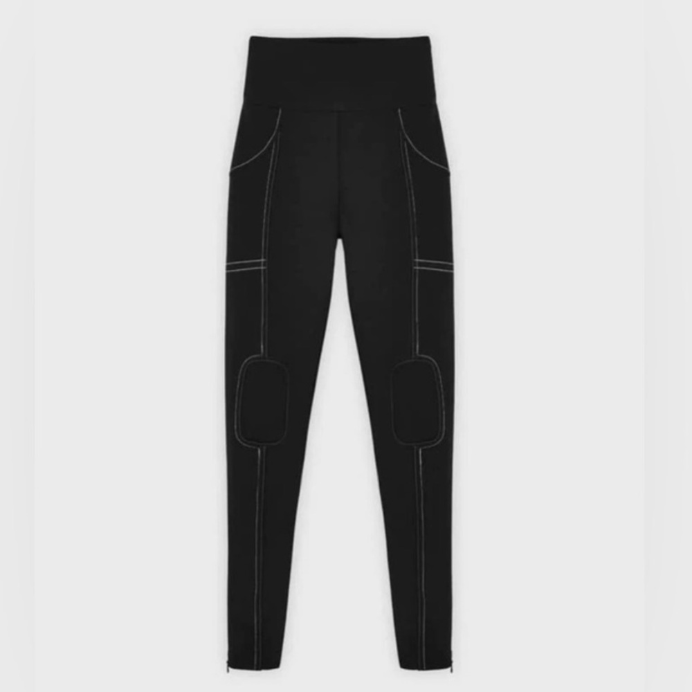 Maniere de Voir Black High Waisted Piped Leggings- US size 2